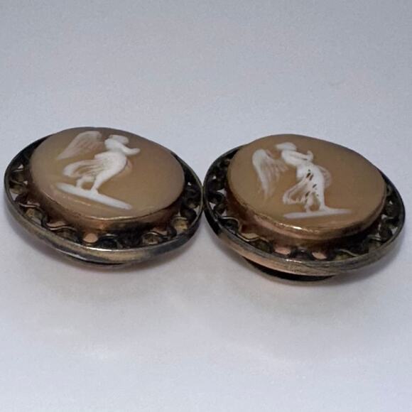 Antique Victorian 1800s solid 10kt & gold filled carved shell cameo cufflinks - Picture 5 of 11